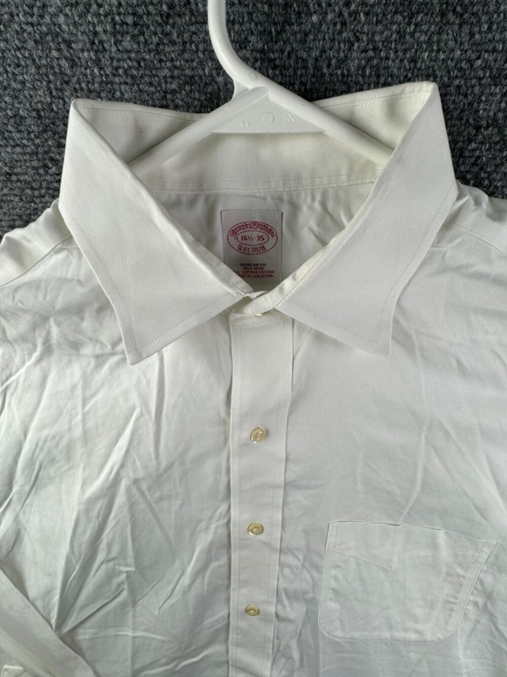 Brooks Brothers Long Sleeve Button Up Shirt 16.5 35 Regular Fit White Supima
